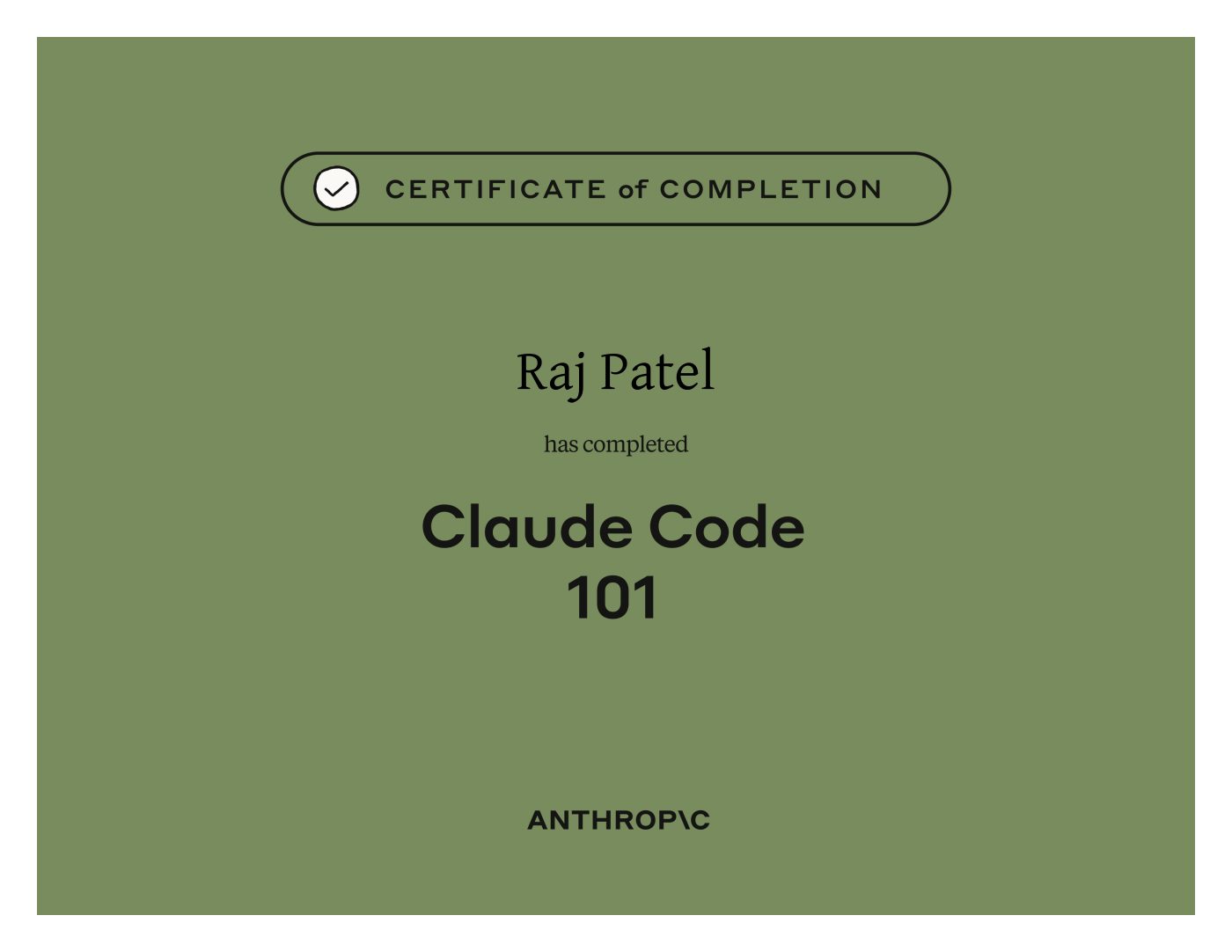 Anthropic Claude Code 101 certificate